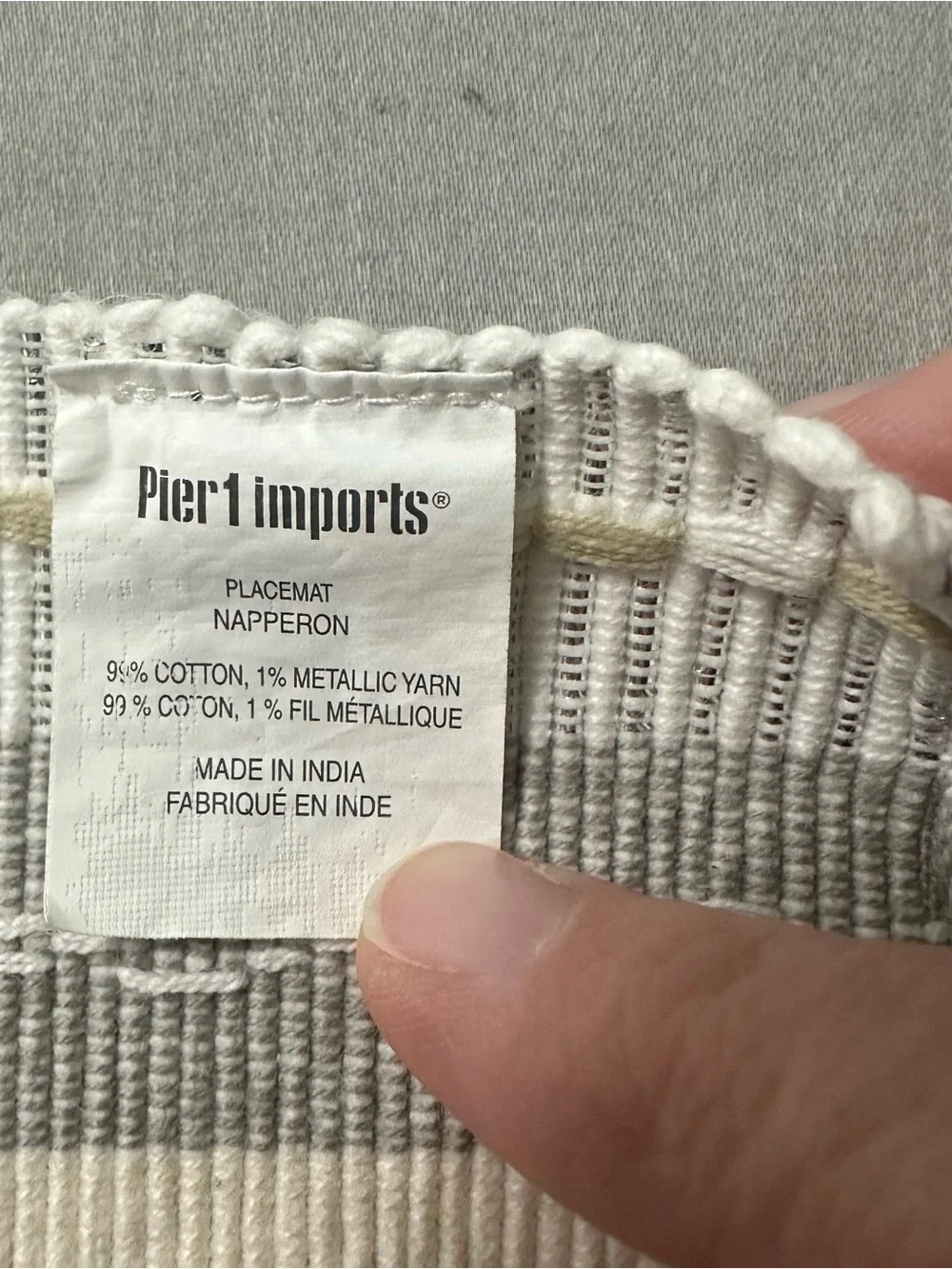Pier 1 Imports Striped Woven Placemats Cotton Metallic Fringe Boho Cream Set 6